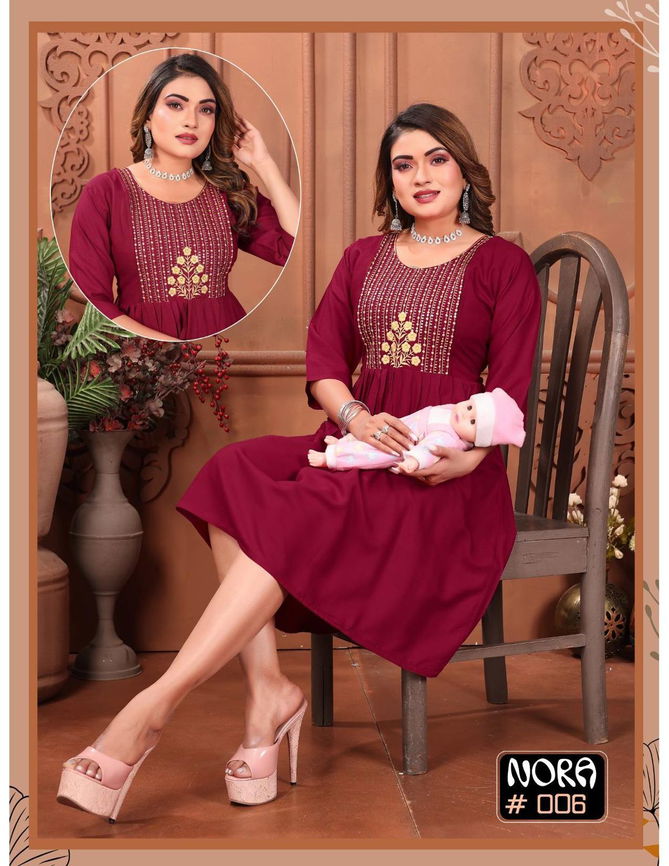 Nora Vol 1 By Fashion Talk Rayon Printed Feeding Kurtis Wholesale Shop In Surat 
